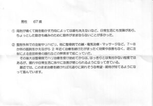 このまま治療を続ければ元通りに戻れそうな希望・期待が持てるようになって喜んでいます